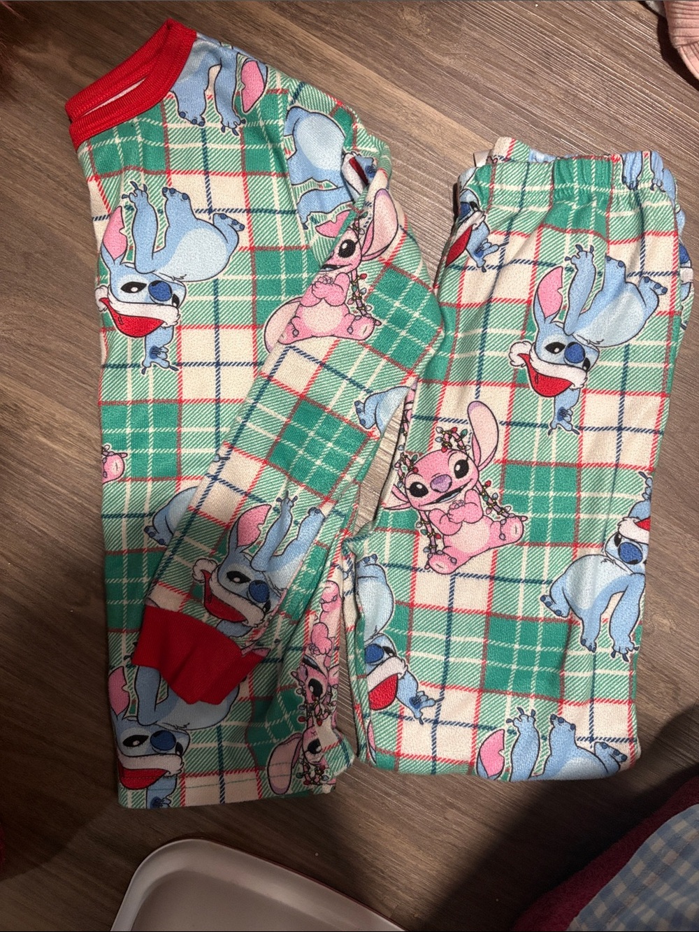 Disney Lilo & Stitch Green Plaid Pajama Set with Red Trim